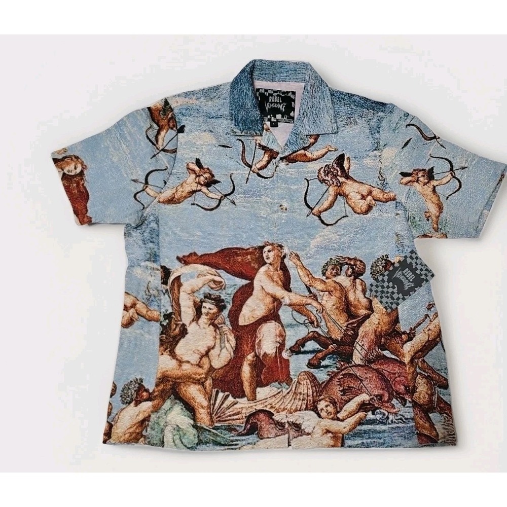 Rebel Vengeance The Birth of Venus Woven Art Tapestry Short Sleeve Shirt Size L